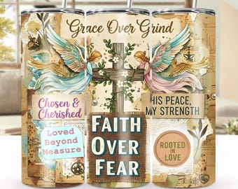 Grace Over Grind Angels – Adesivo para Copo Térmico de 590ml, Imagem Cristã Inspiradora PNG