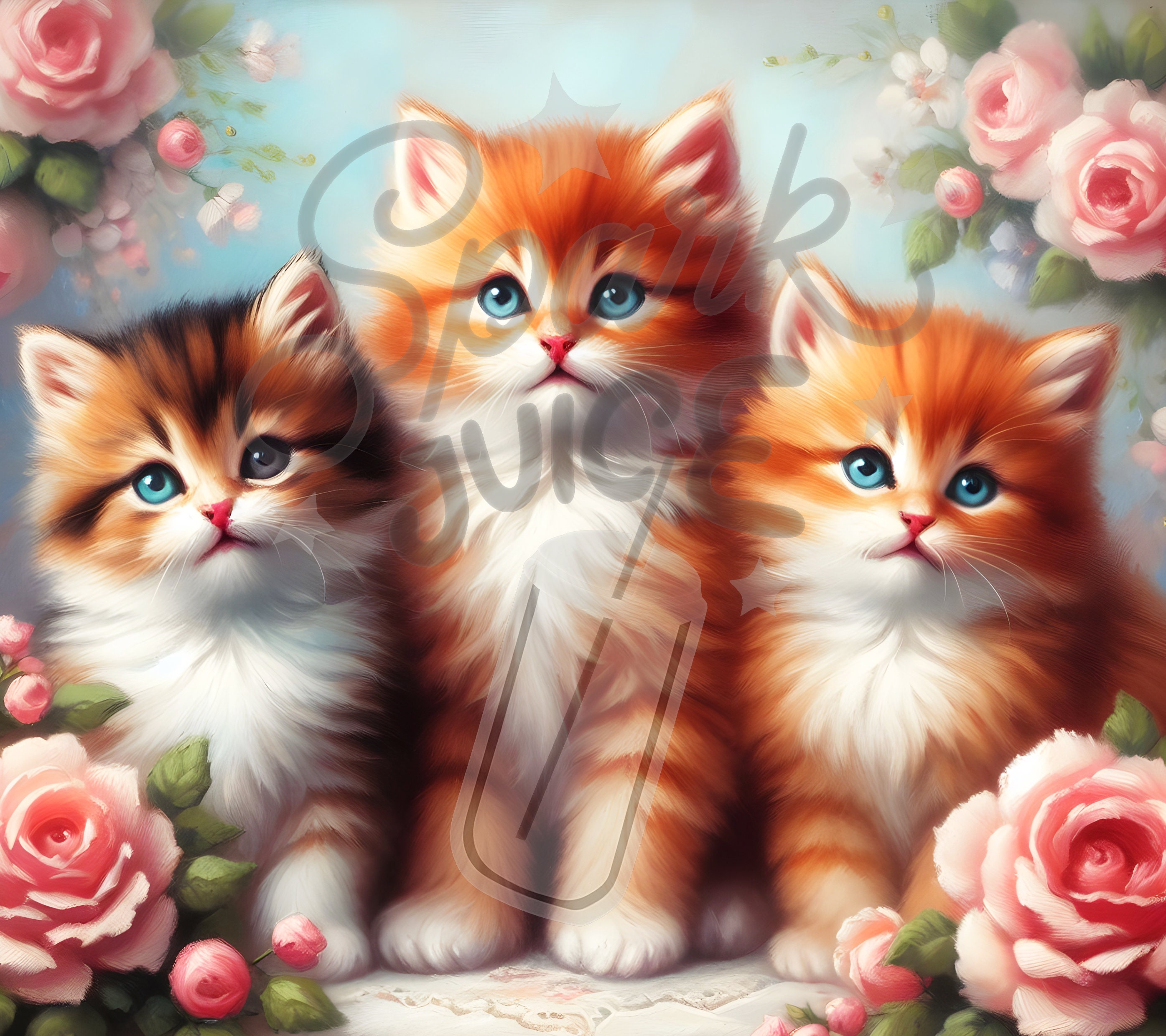3 Orange Kittens With Pink Roses - 20 Oz Sublimation Tumbler Wrap, Cat ...