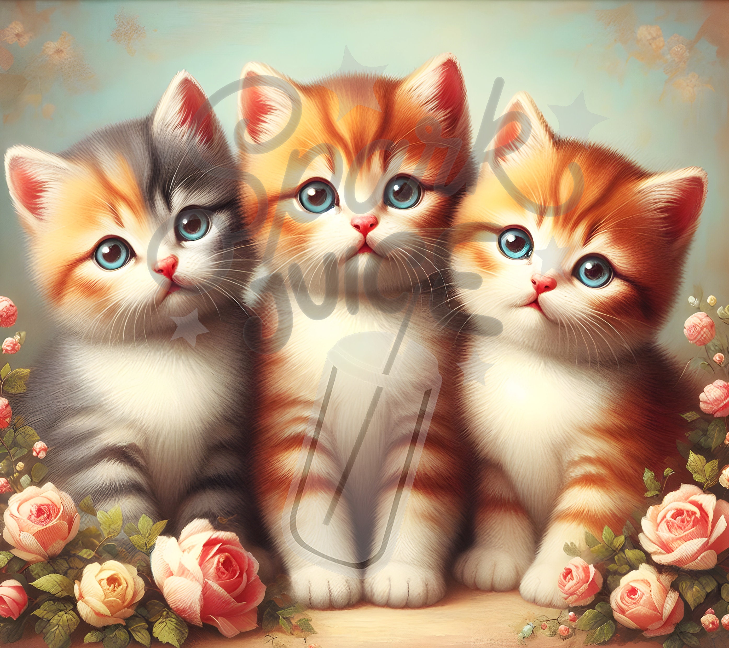 3 Tabby Kittens With Pink Roses 20 Oz Sublimation Tumbler Wrap, Cat ...