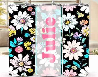 Adesivo personalizado com nome, estampa de flores retrô em tons pastel – Sem costura – Adicione seu próprio texto