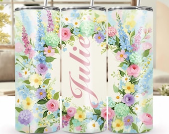 Embalagem personalizada para copo floral pastel - 20 oz Sublimação PNG (arquivo digital)