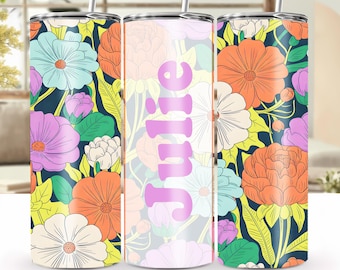 Adesivo personalizado com nome e ilustrações de flores em tons pastel – Sem costura – Adicione seu próprio texto