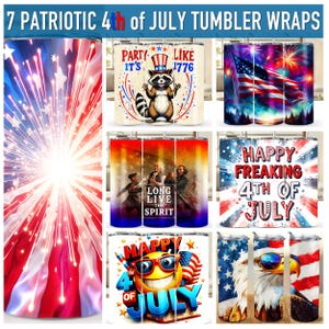 7 Patriotische 4. Juli Tumbler Wraps - Sonderpaketpreis, 20 oz Sublimationsbecher Wrap, USA Flagge & Adler Kunst, digitaler PNG Download