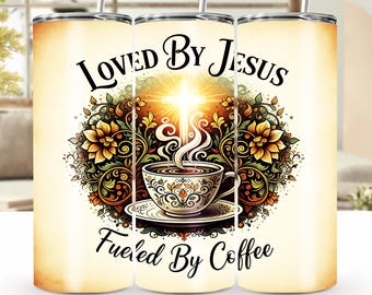 Amado por Jesus, movido a café - Capa protetora sem costura para copo térmico de 590 ml (20 oz), PNG cristão