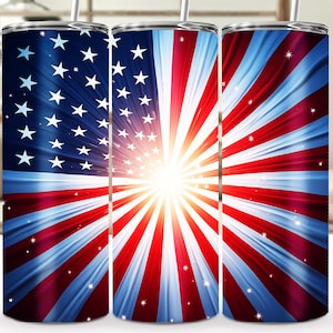 Patriotische USA-Flagge Sunburst - 20 Unzen Sublimationsbecherverpackung, 4. Juli Kunst, digitaler Download
