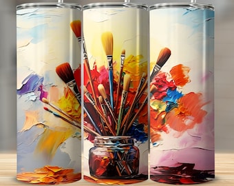 Pincéis artísticos em pote - Embalagem para copo de sublimação de 20 oz, download digital, presente para professor de arte, copo para artista