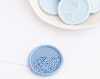 Sea Waves Wax Seal, Beach Wedding Wax Seal Sticker, Self Adhesive Wax Seal, Vellum Jacket Seal, Wedding Invitation Seal, Peel and Stick Seal