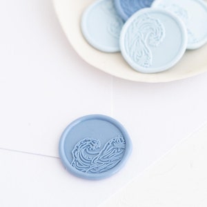 Sea Waves Wax Seal, Beach Wedding Wax Seal Sticker, Self Adhesive Wax Seal, Vellum Jacket Seal, Wedding Invitation Seal, Peel and Stick Seal