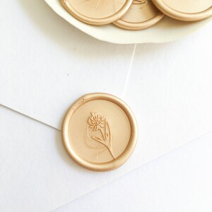 Floral Self Adhesive Wax Seal, Delicate Flower Wax Seal Sticker, Wedding Wax Seal, Invitation Wax Seal, Gold Wax Seal