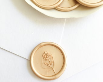 Floral Wax Seal Sticker, Delicate Flower Wax Seal Sticker, Wedding Wax Seal, Invitation Wax Seal, Gold Wax Seal, Self Adhesive Wax Seal