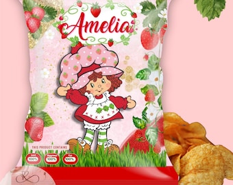 Modello digitale per sacchetto di patatine per compleanno con torta di fragole