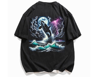 Camiseta vintage con estampado de orca, orca asesina, océano, semitono PNG, vida marina, regalo para amantes del mar, unisex, estilo Y2K.