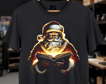 Santa Leesboek PNG, Realistische Santa Kunst PNG, Vintage stijl T-shirt, Klassieke Illustratie, Feestelijke Kerst DTF, Kerstvakantie Shirt