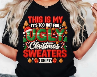 Te hete, lelijke kersttrui met 3D-puff PNG, grappig kerstontwerp voor mannen, vrouwen en het hele gezin