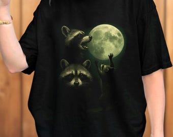 Crazy Raccoon Moon PNG, Zwarte humoristische wildlife-kunst, Pittig wasbeer-meme-shirt, Vintage dieren-T-shirtontwerp, Vreemde dierenafbeelding, Digitale download