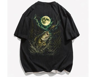 Bass Fish Moon Jaren 90 Vintage Halftone PNG, Retro afbeelding van het vissen op grote baars, Cadeau voor vissers
