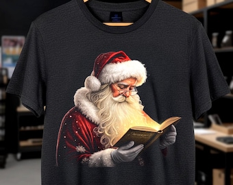 Vintage Kerstman leest PNG, Retro Kerstshirt Ontwerp, Realistische Kerstman Kunst PNG, Klassieke Vakantie Illustratie, Feestelijke Kerst DTF