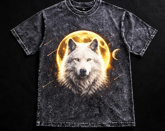 Wolf Halftone PNG Gouden Maan Wolfskop Donkere Wilde Dieren Grafische Digitale Download
