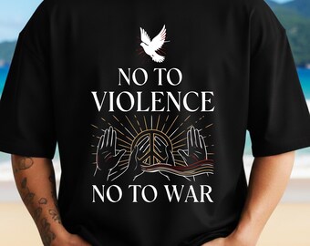 T-shirtontwerp "Nee tegen geweld, nee tegen oorlog" (PNG-bestand, digitale download voor sublimatie).