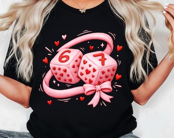 Preppy Six Seven Valentijn 3D puff PNG, Dobbelstenen 6 7 Grappig Coquette Valentijn T-shirtontwerp