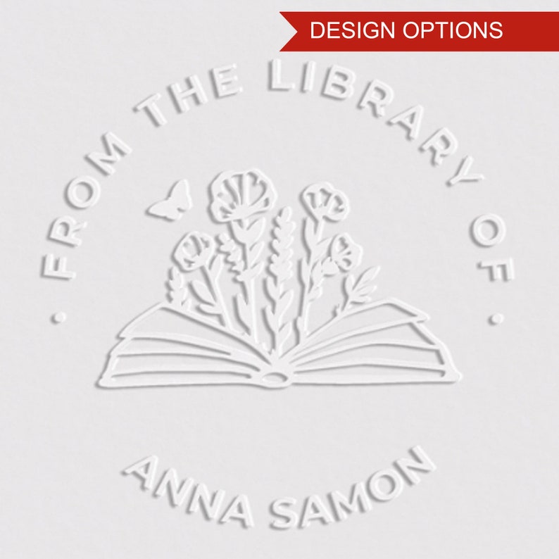 Flowers Custom Embosser Personalized Custom From the Library of Ex Libris Book Stamp, Custom