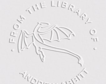 Benutzerdefinierter Prägestempel „Fliegender Drache“, personalisierbar, aus der Bibliothek von Ex Libris, Buchstempel, individueller selbstfärbender Stempel