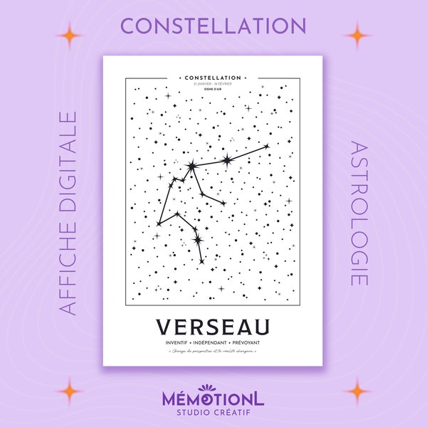 Aquarius astro sign poster ⁕ Constellation collection - Star zodiac sign - Aquarius Sign Zodiac poster ⁕ Wall decoration to print