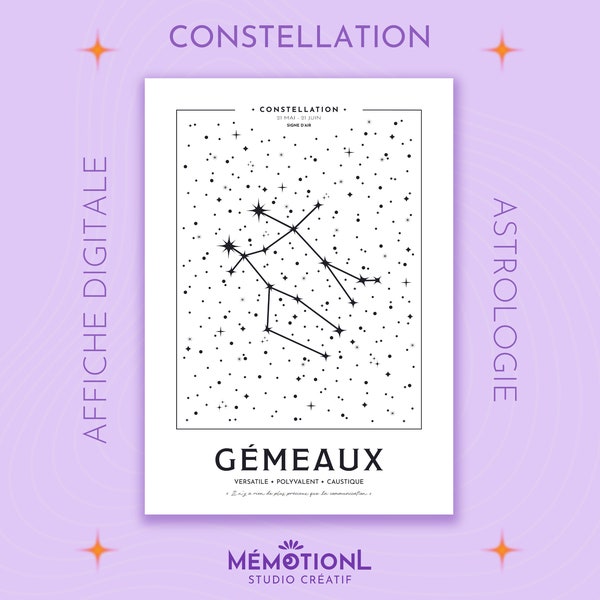 Gemini astro sign poster ⁕ Constellation collection - Star zodiac sign - Gemini Sign Zodiac poster ⁕ Wall decoration to print