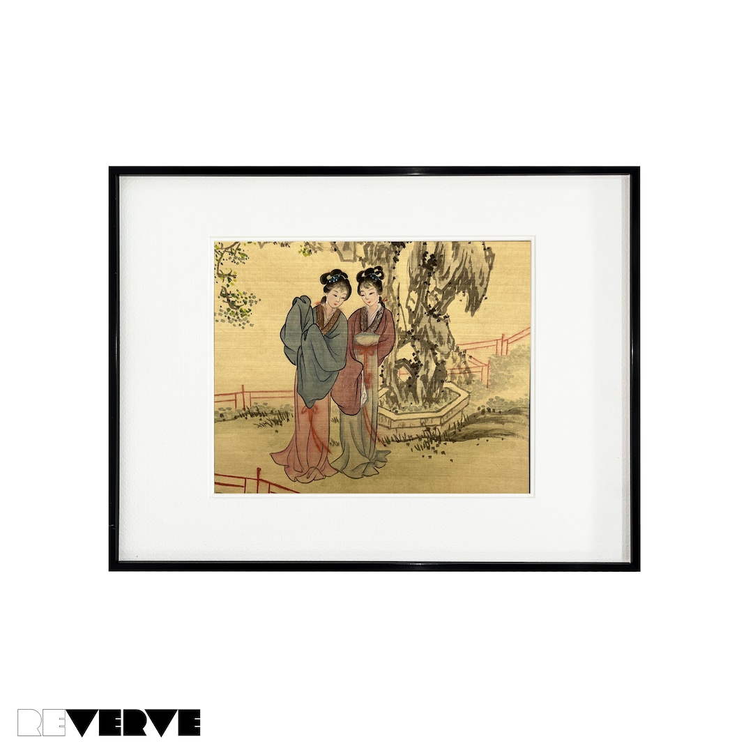 Asian Silk Painting Art Vintage Oriental Watercolor on Silk Etsy