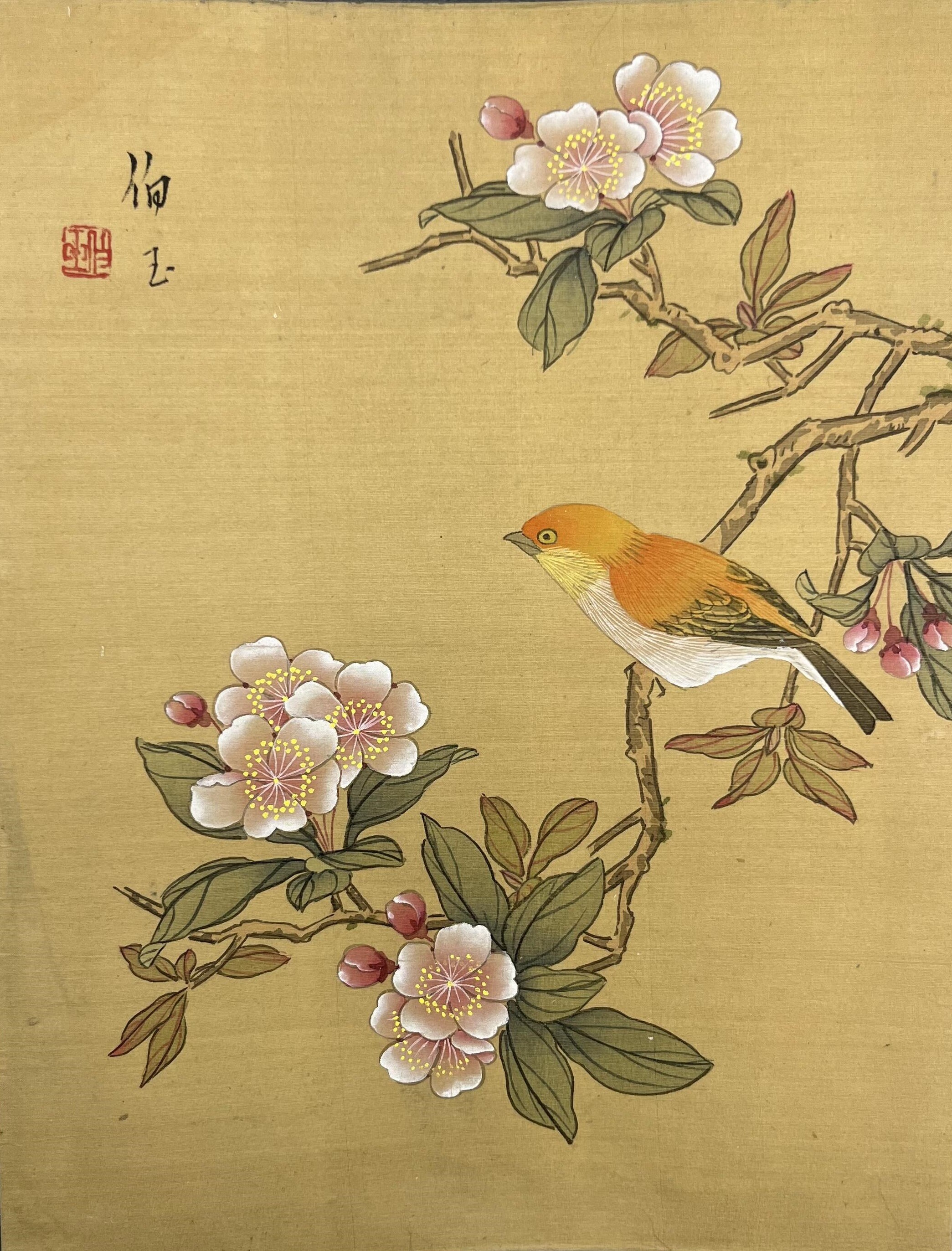 Asian Silk Painting Art Vintage Oriental Watercolor on Silk Etsy