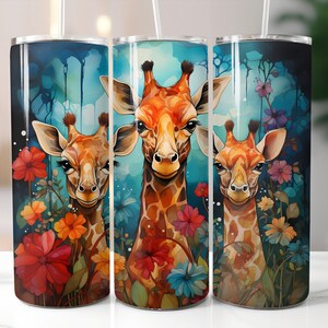 Giraffe Flowers Tumbler Wrap: 20oz Skinny Sublimation Design (Digital Download)