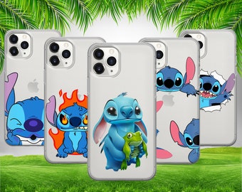 Cartoon Stich Transparent Phone Case For iPhone 16 15 14 13 12 11 X Samsung S25 S24 S23 S22 S21 S20 GooglePixel 9 ProXL 8 Pro 7