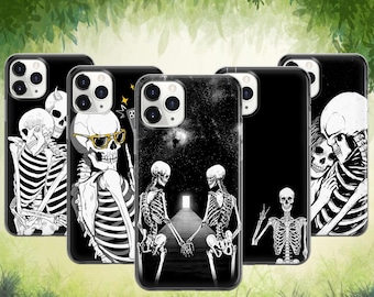 Funda de teléfono con diseño de calaveras y huesos de Steletons para iPhone 17, ProMax, 16, E, 15, Pro, 14, 13, 12, Pixel 10, ProXL, 9A, 8, 7 y 6