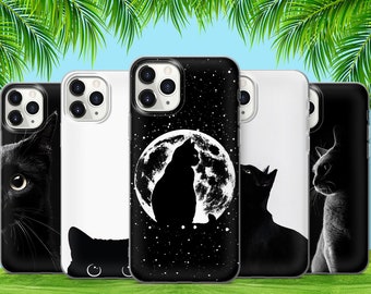 Night Black Cat Phone Case For iPhone 15 14 13 12 11 X Xs Xr Samsung S24 S23 S22 S21 S20 S10 GooglePixel Huawei Xiaomi Redmi