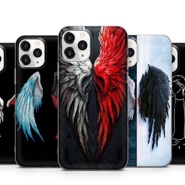 Étui de téléphone ailes d’ange et de démon pour iPhone 15 14 13 12 11 X Xs Xr Samsung S24 S23 S22 S21 S20 S10 GooglePixel Huawei Xiaomi Redmi