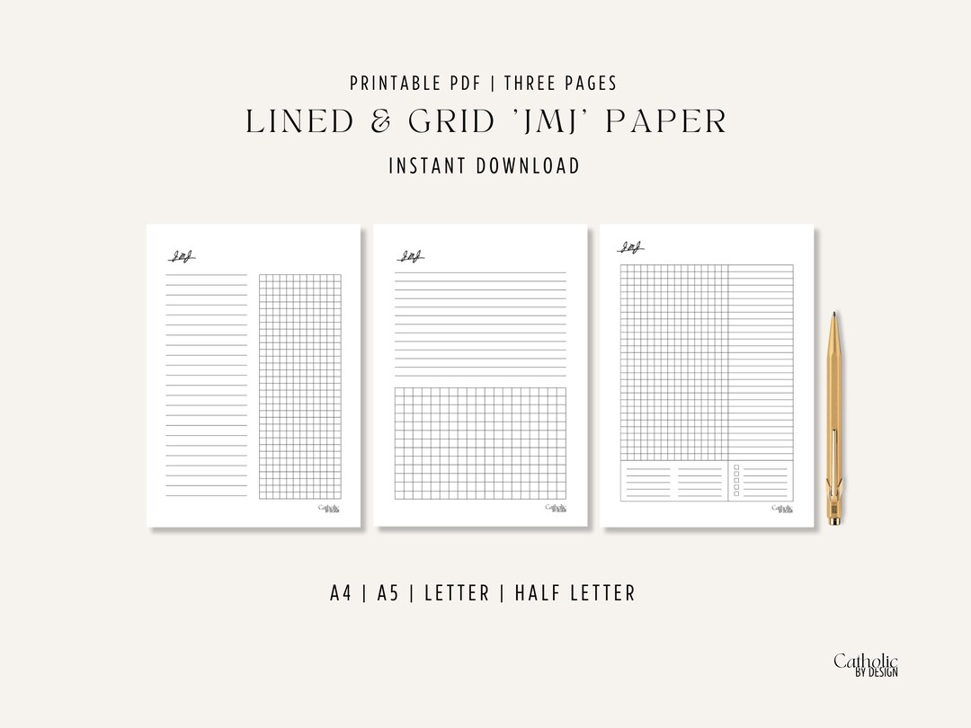 Catholic Home Printable Lined Grid Paper JMJ Fulton Sheen - Etsy