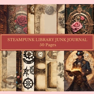 Steampunk Library Junk Journal Vintage Ephemera Scrapbook Antique Instant Download Scarpbook Kit Machinel Old Library Journal Kit