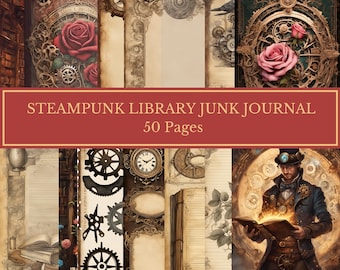 Steampunk Bibliothek Junk Journal Kit, Vintage Ephemera (Digitaler Download)