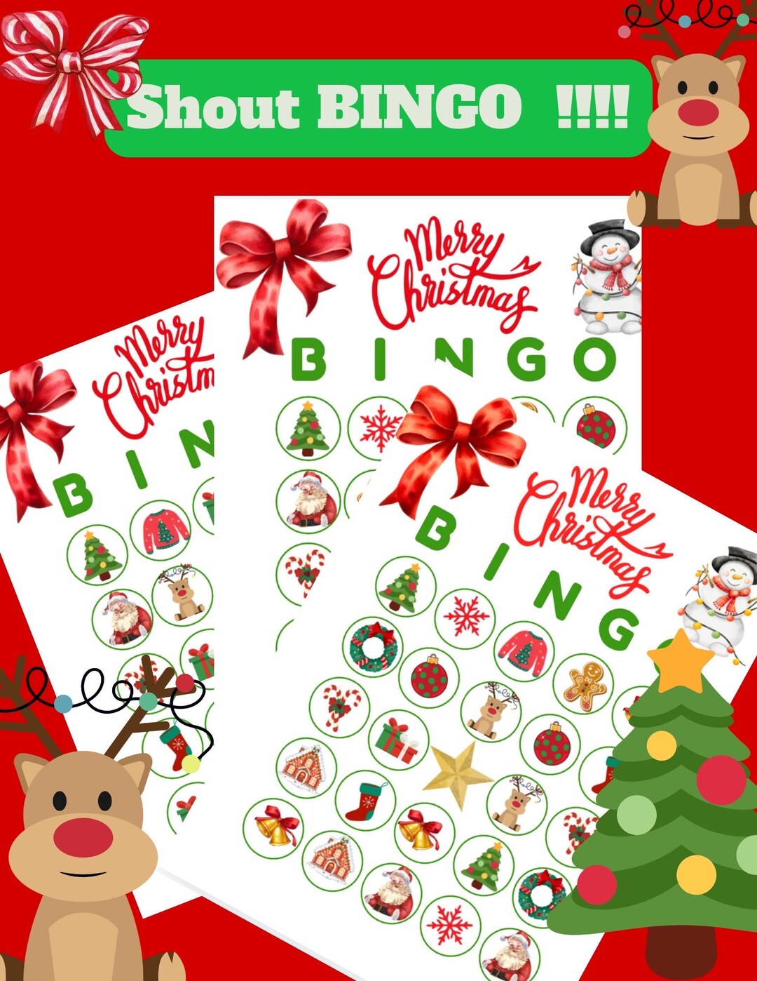 Bingo navideño 10 tarjetas de bingo navideño Actividad navideña Juego ...