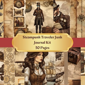 Steampunk  Travel Digital Download Journal Antique Classic Scrapbook  Printable Junk  Journal Kit Old Downloadable Printables Papers Vintage