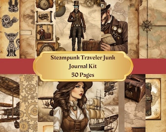 Steampunk Junk Journal Kit, Vintage Industrial Journal Pages, Printable ...