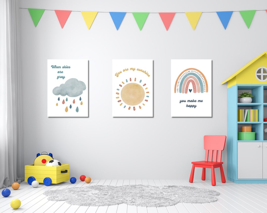 Set of 3 Kids Wall Art Rainbow Printable Wall Art Kids Etsy
