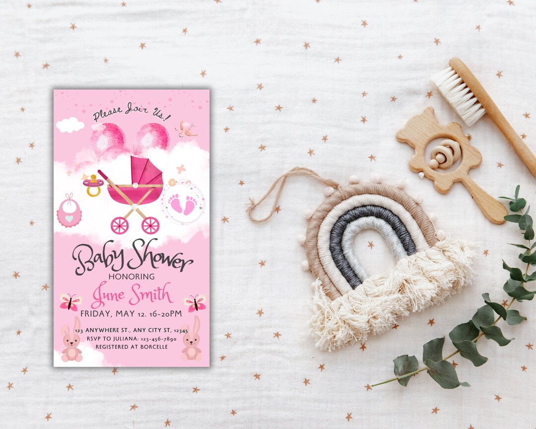 Pink Baby Shower E Invitation Card Editable Template Instant Etsy