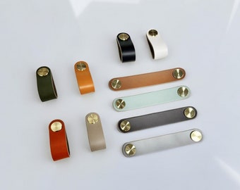 Leather handles / handles for cupboards, dressing tables, various furniture / leather handles for drawers and cupboards / 13 colors