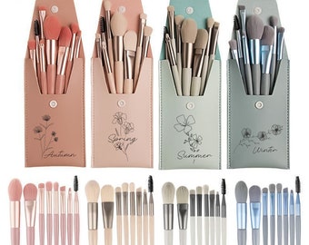 Personalized makeup brush set, bridesmaid makeup bag brush, seasonal flower makeup brush set, bridesmaid gift, Mother's Day gift