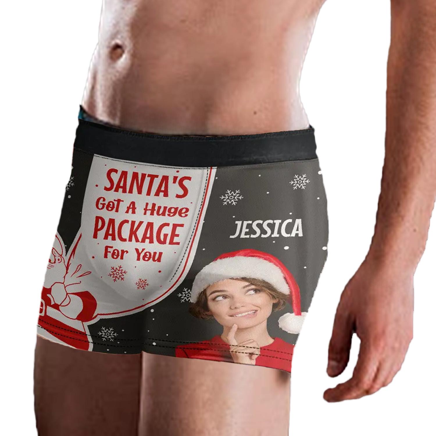 Custom Photo Santa&#39;s Got A Huge Package For You - Personalized Men&#39;s Boxer Briefs - Love for my husband