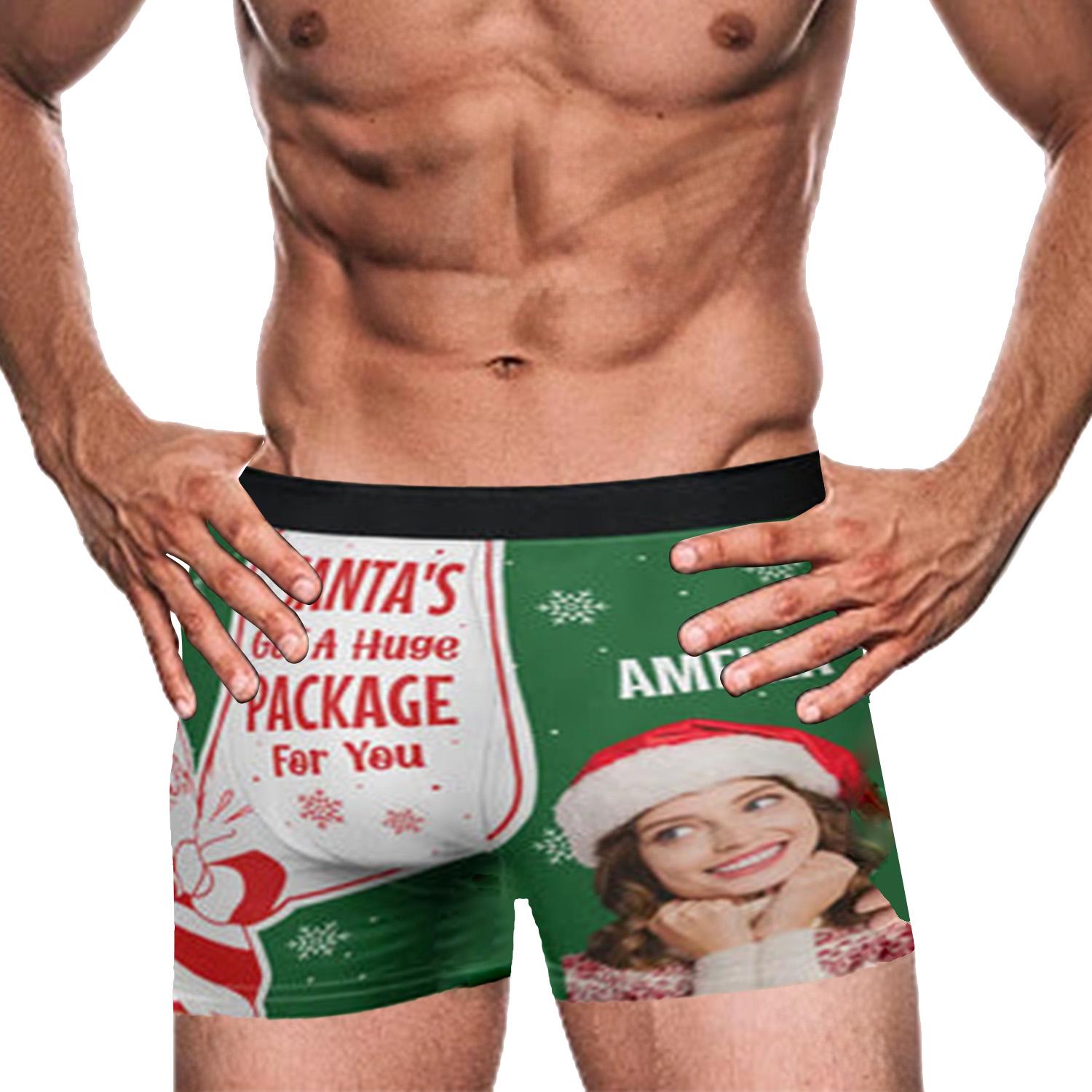 Custom Photo Santa&#39;s Got A Huge Package For You - Personalized Men&#39;s Boxer Briefs - Love for my husband