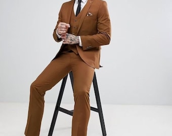 Stylish Trendy Three Piece Terracotta Rust Men's Suit for Wedding, Engagement, Prom, Groom wear and Groomsmen Suits Wedding Attire