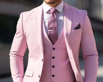 Luxuriöser rosa 3-teiliger Anzug für Herren, Blazer, Bürokleidung, Partys, Bräutigamanzug, Hochzeitskleidung, Partykleidung, Bräutigam-Herrenanzug,