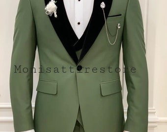 Men Three Piece suit Green color, Wedding suit,party wear suit, groom's & Groomsmen suit, Event holiday, Trendy suit, Elegant Wedding Attire